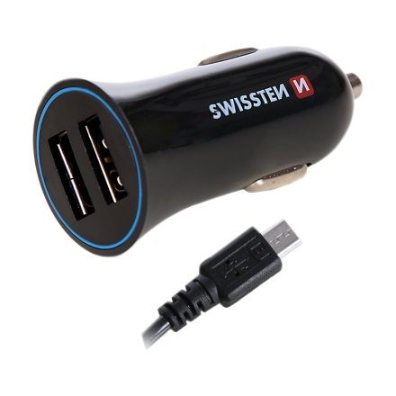 Nabíjačka USB 12/24V SWISSTEN 2,4AMP 2x USB + 2x kábel (Micro USB + iPhone) | AutoMax Group